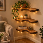 Wavy Corner Shelf, Thick Solid Wood Floating Corner Shelf with Bold S-Curve Front