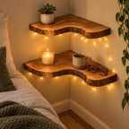 Wavy Corner Shelf, Thick Solid Wood Floating Corner Shelf with Bold S-Curve Front