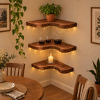 Wavy Corner Shelf, Thick Solid Wood Floating Corner Shelf with Bold S-Curve Front