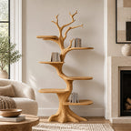 Rustic Tree Bookshelf With Five Tier Branch Shelves For Living Room