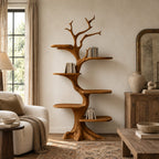 Rustic Tree Bookshelf With Five Tier Branch Shelves For Living Room