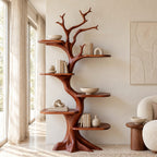 Rustic Tree Bookshelf With Five Tier Branch Shelves For Living Room