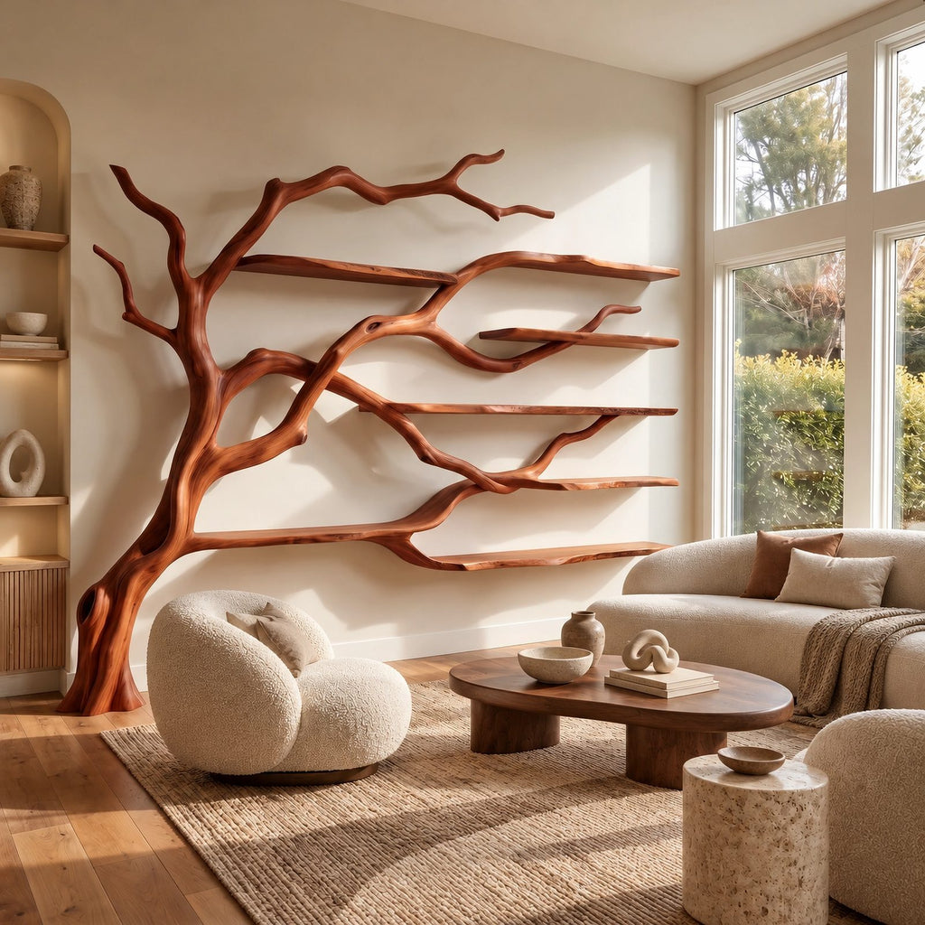 Contemporary Wall Tree Bookshelf With Wide Branch Span For Living Room