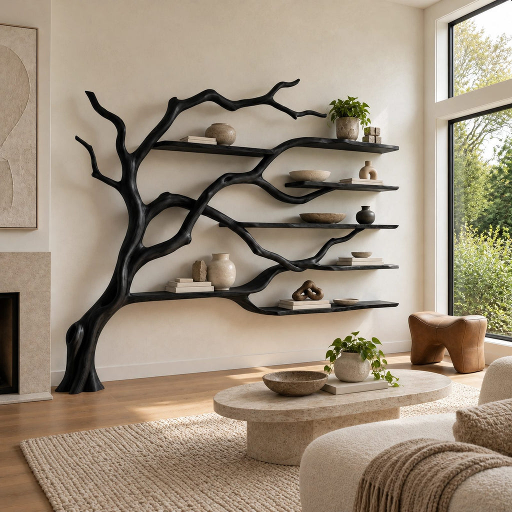 Contemporary Wall Tree Bookshelf With Wide Branch Span For Living Room
