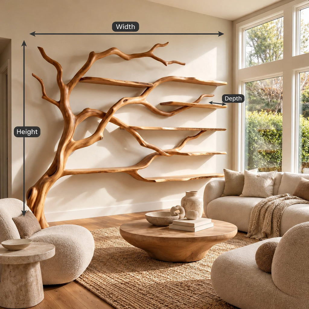 Contemporary Wall Tree Bookshelf With Wide Branch Span For Living Room