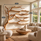 Contemporary Wall Tree Bookshelf With Wide Branch Span For Living Room