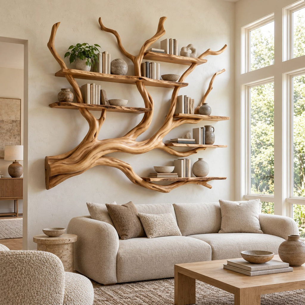 Modern Floating Tree Bookshelf With Arched Branch Shelves For Living Room