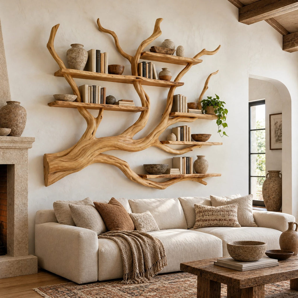 Modern Floating Tree Bookshelf With Arched Branch Shelves For Living Room
