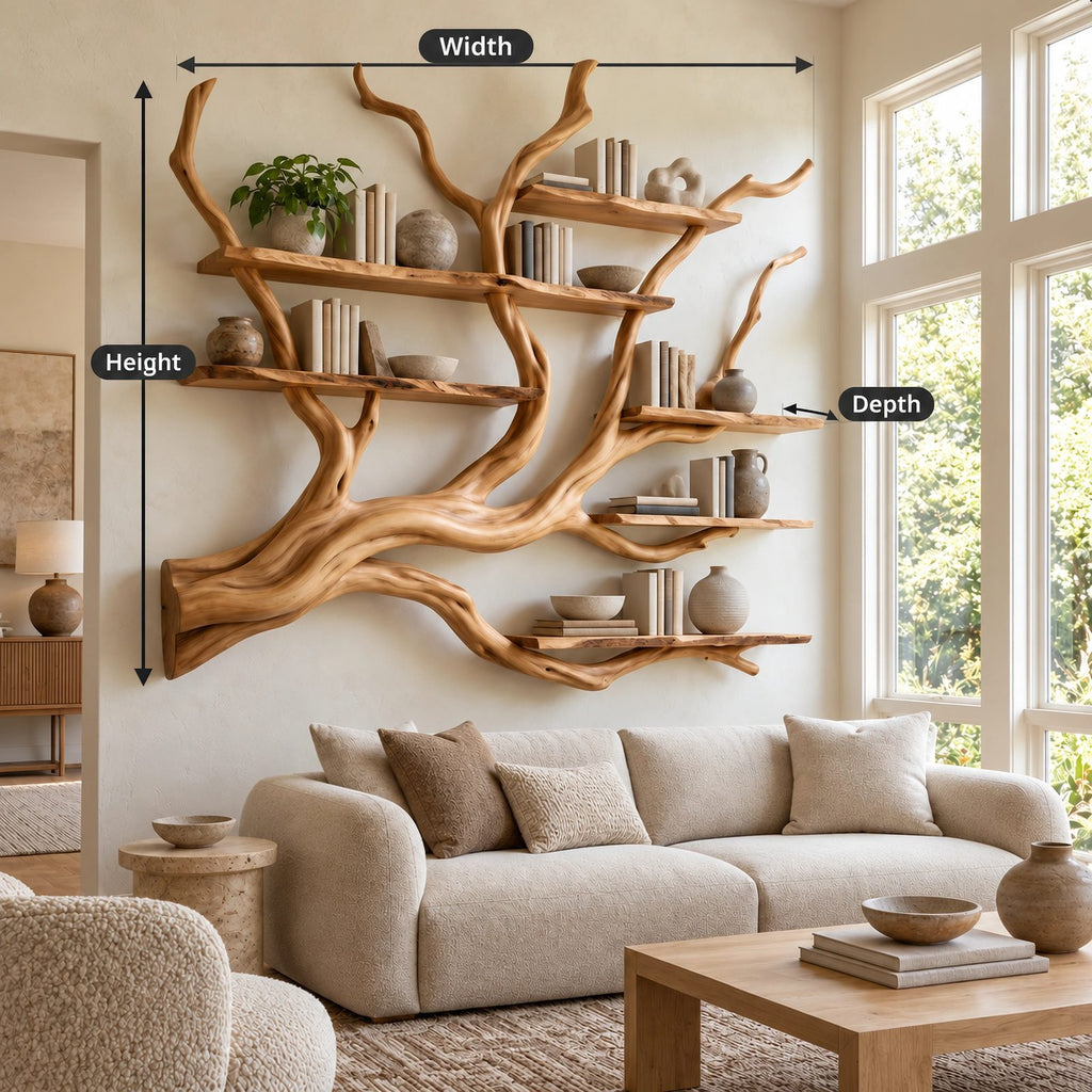 Modern Floating Tree Bookshelf With Arched Branch Shelves For Living Room