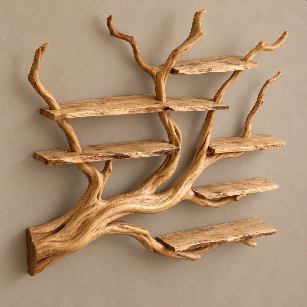 Modern Floating Tree Bookshelf With Arched Branch Shelves For Living Room