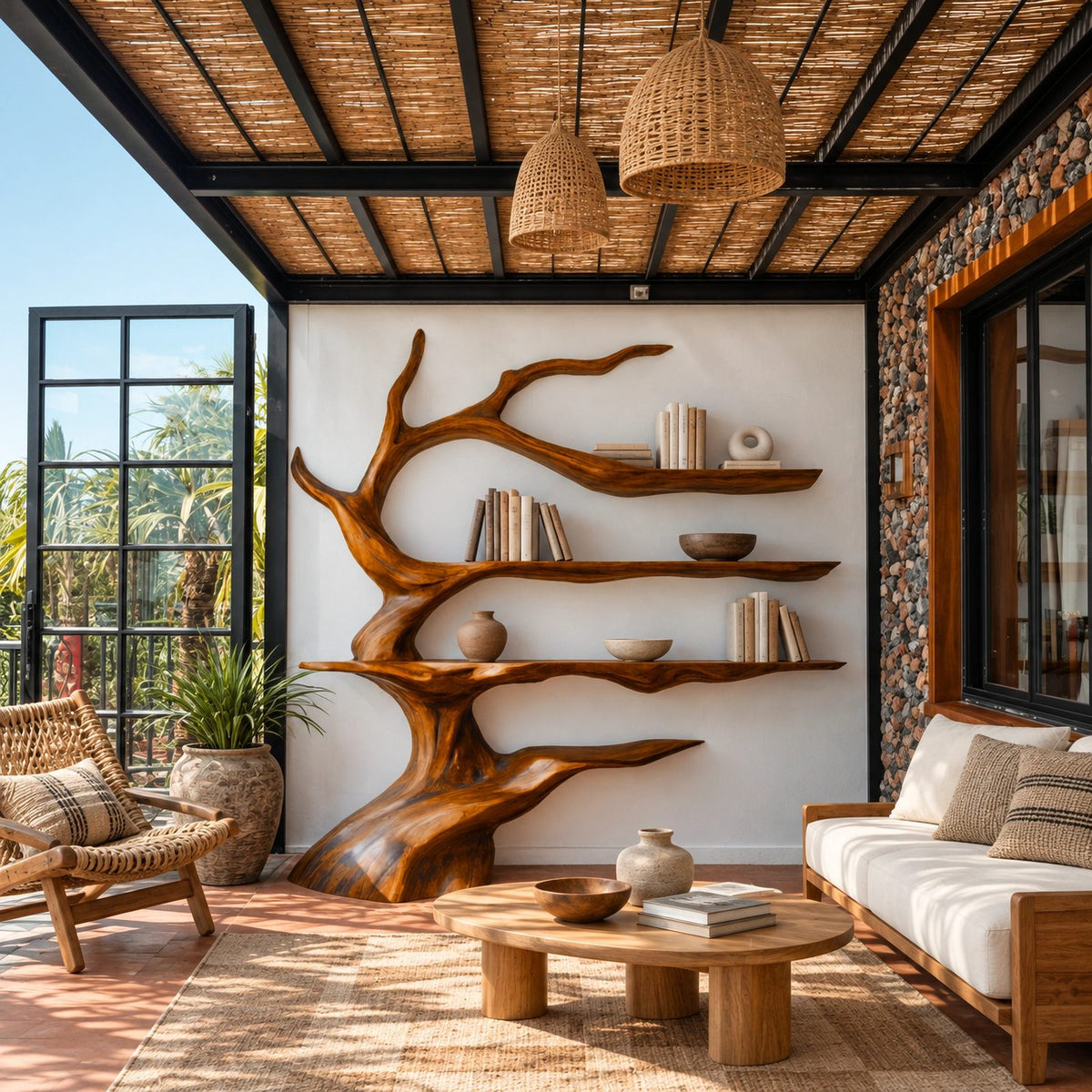 Sculptural Tree Bookshelf With Winding Trunk Shelves For Living Room