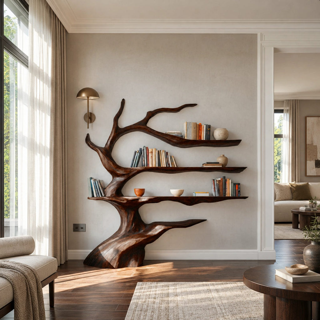 Sculptural Tree Bookshelf With Winding Trunk Shelves For Living Room