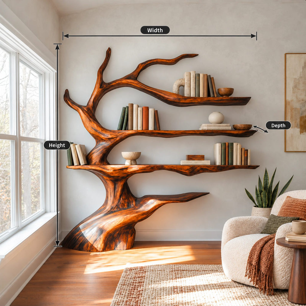 Sculptural Tree Bookshelf With Winding Trunk Shelves For Living Room