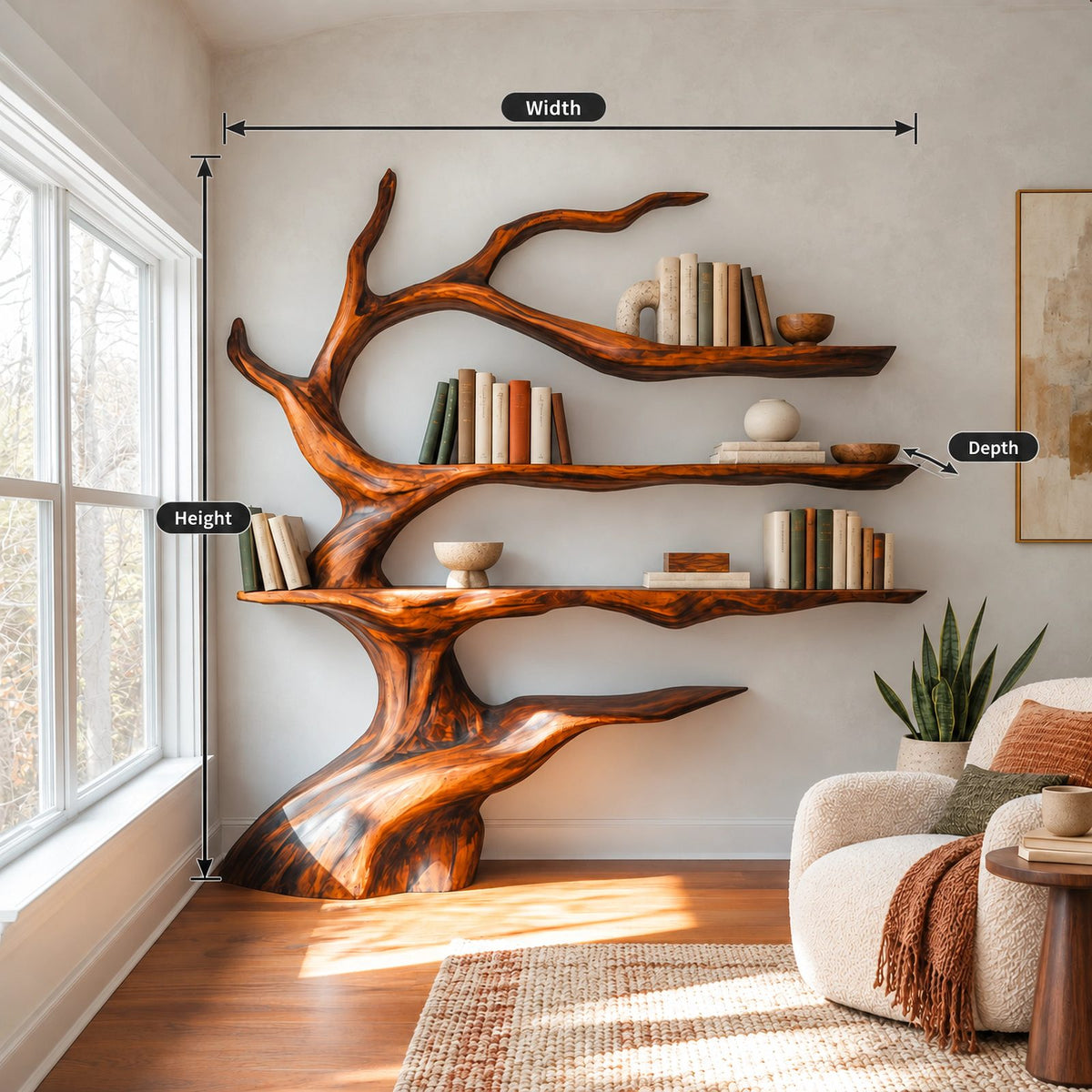 Sculptural Tree Bookshelf With Winding Trunk Shelves For Living Room