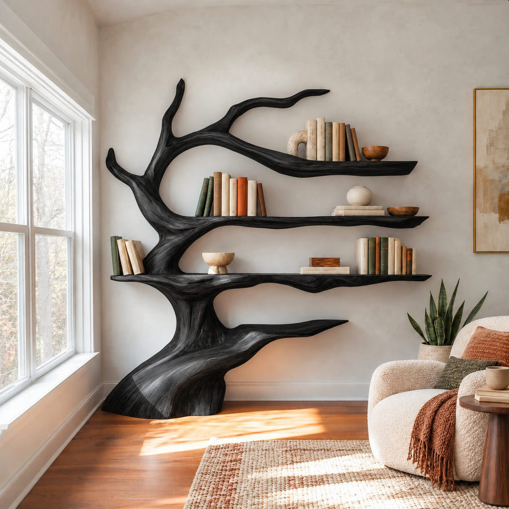 Sculptural Tree Bookshelf With Winding Trunk Shelves For Living Room