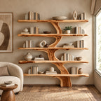 Live Edge Tree Bookshelf With Natural Branch Shelves For Living Room