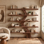 Live Edge Tree Bookshelf With Natural Branch Shelves For Living Room