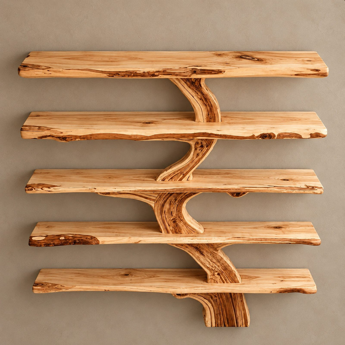 Live Edge Tree Bookshelf With Natural Branch Shelves For Living Room