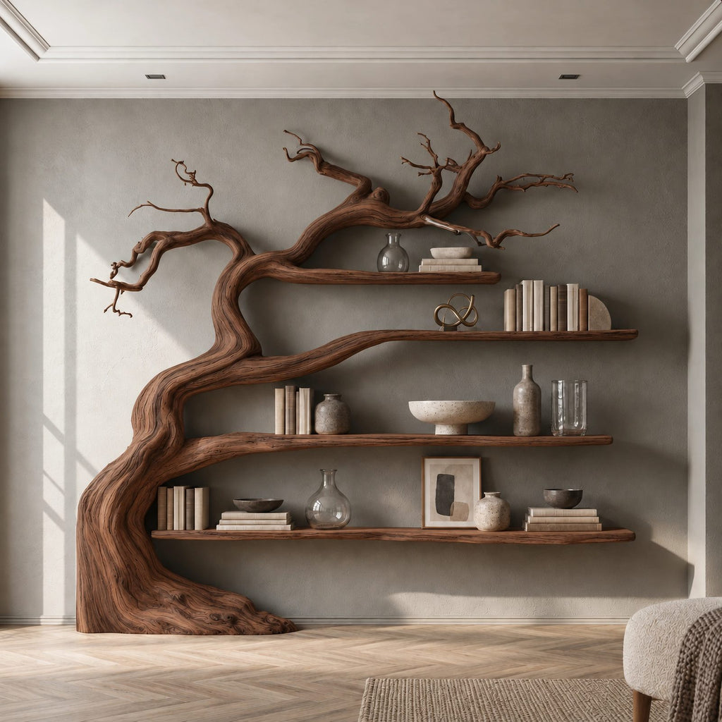 Minimalist Driftwood Tree Bookshelf With Sculpted Branch Form