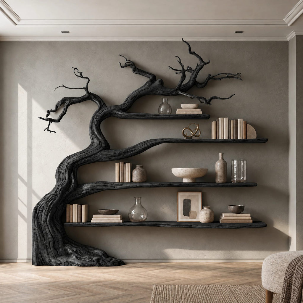 Minimalist Driftwood Tree Bookshelf With Sculpted Branch Form