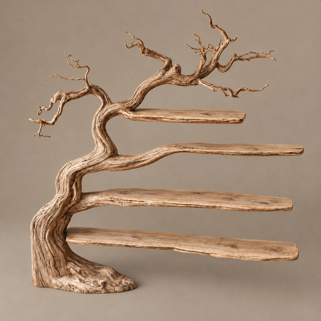Minimalist Driftwood Tree Bookshelf With Sculpted Branch Form