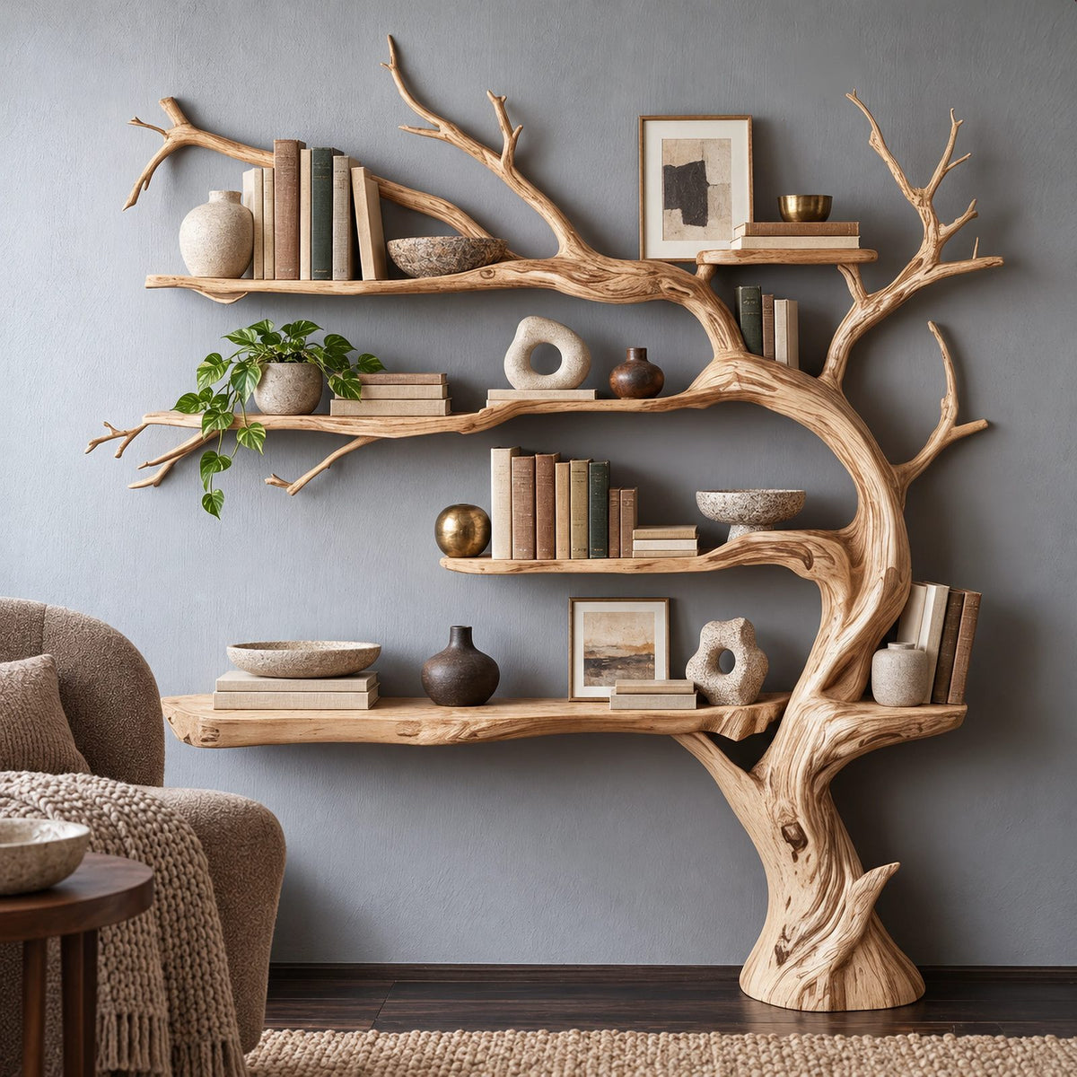 Scandinavian Tree Bookshelf With Open Branch Form For Living Room