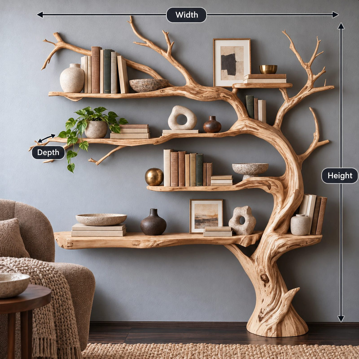 Scandinavian Tree Bookshelf With Open Branch Form For Living Room