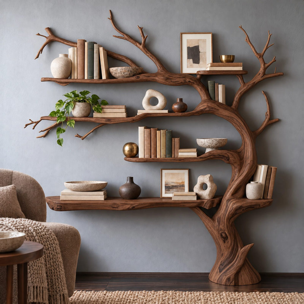 Scandinavian Tree Bookshelf With Open Branch Form For Living Room