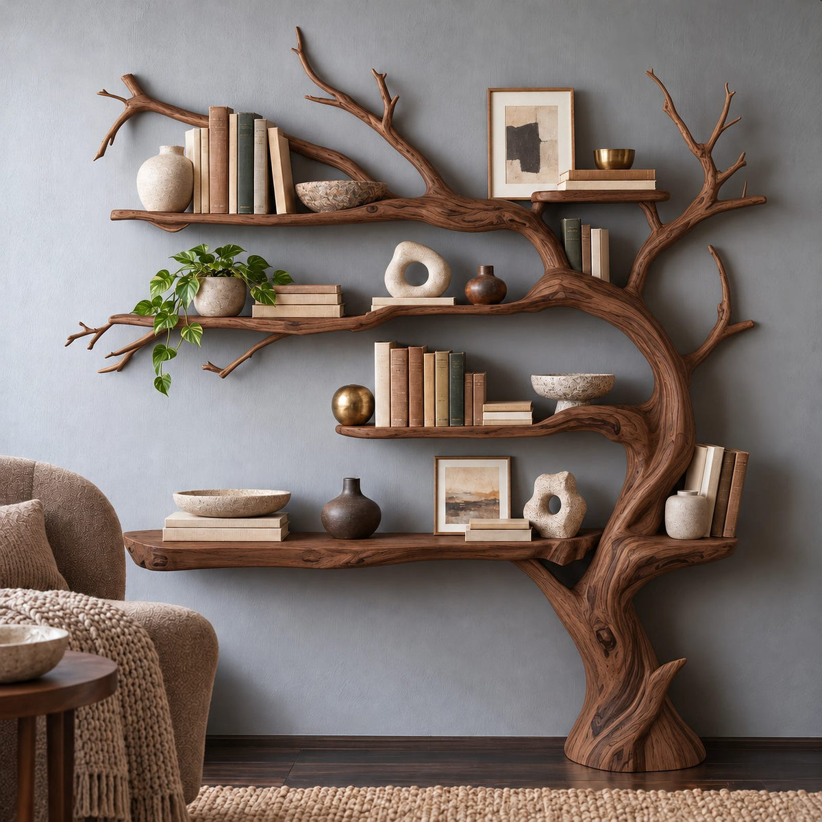 Scandinavian Tree Bookshelf With Open Branch Form For Living Room