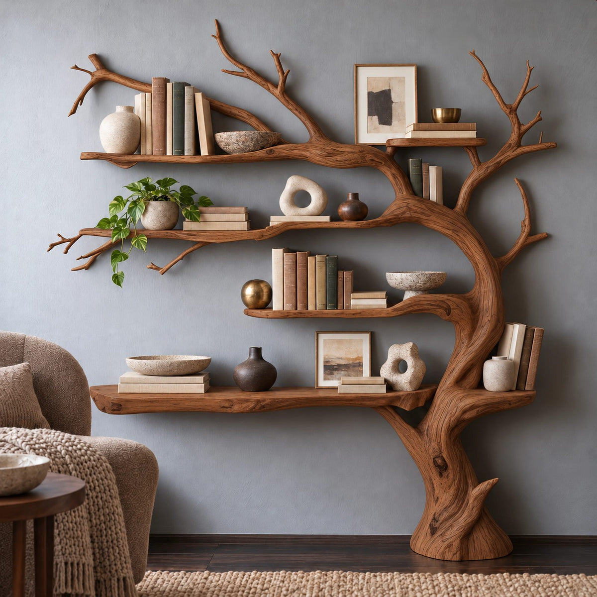 Scandinavian Tree Bookshelf With Open Branch Form For Living Room