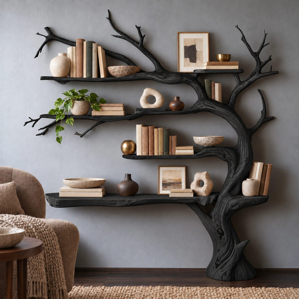 Scandinavian Tree Bookshelf With Open Branch Form For Living Room