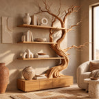 Handcrafted Tree Bookshelf With Built In Storage Drawers For Living Room