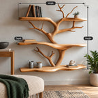Organic Solid Wood Tree Bookshelf With Branch Shelves For Living Room