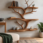 Organic Solid Wood Tree Bookshelf With Branch Shelves For Living Room