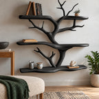 Organic Solid Wood Tree Bookshelf With Branch Shelves For Living Room