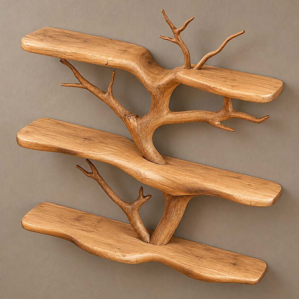 Organic Solid Wood Tree Bookshelf With Branch Shelves For Living Room