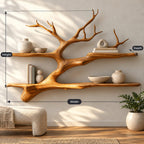 Farmhouse Solid Wood Tree Bookshelf With Tiered Shelves For Living Room