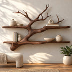 Farmhouse Solid Wood Tree Bookshelf With Tiered Shelves For Living Room