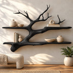 Farmhouse Solid Wood Tree Bookshelf With Tiered Shelves For Living Room