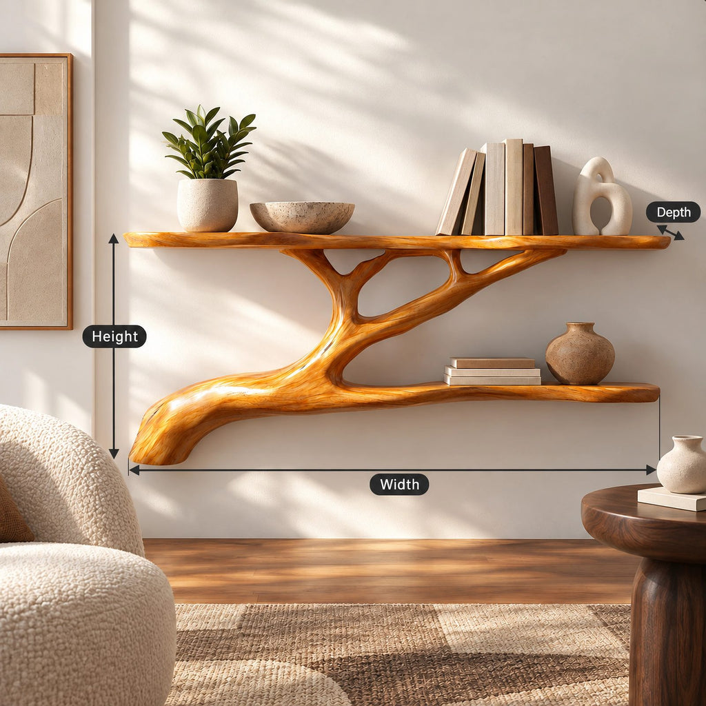 Modern Solid Wood Tree Bookshelf With Curved Branch Shelves For Living Room