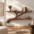 Modern Solid Wood Tree Bookshelf With Curved Branch Shelves For Living Room