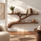Modern Solid Wood Tree Bookshelf With Curved Branch Shelves For Living Room