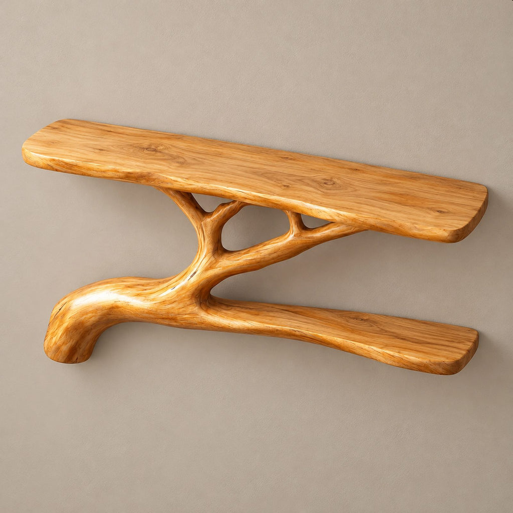 Modern Solid Wood Tree Bookshelf With Curved Branch Shelves For Living Room
