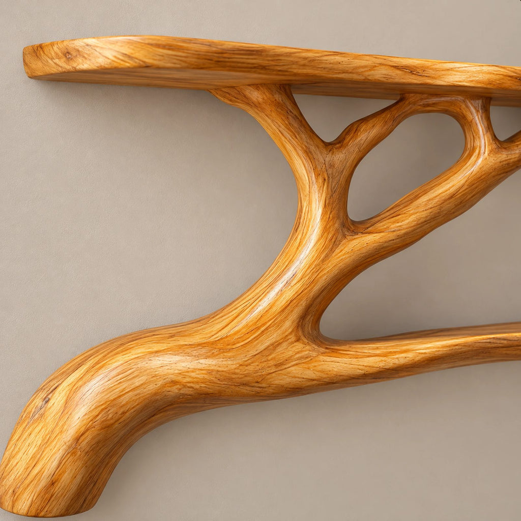 Modern Solid Wood Tree Bookshelf With Curved Branch Shelves For Living Room