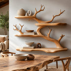 Sculptural Solid Wood Tree Bookshelf With Branch Shelves For Living Room
