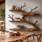 Sculptural Solid Wood Tree Bookshelf With Branch Shelves For Living Room