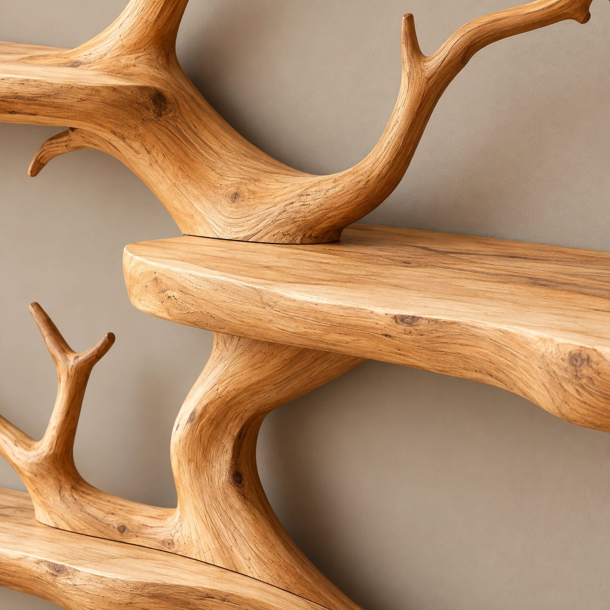 Sculptural Solid Wood Tree Bookshelf With Branch Shelves For Living Room