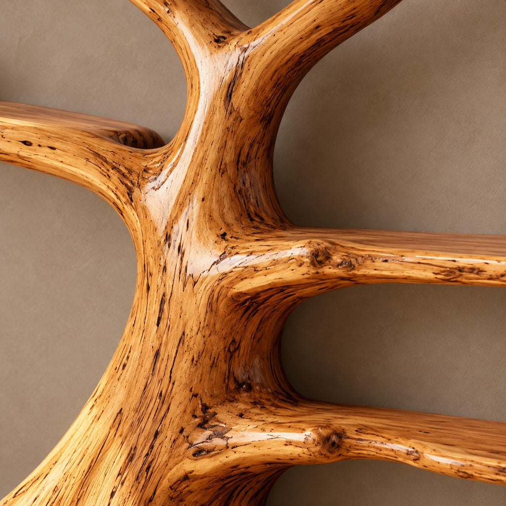Grand Solid Wood Tree Bookshelf With Many Branch Shelves For Living Room