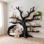 Organic Solid Wood Kids Tree Bookshelf With Bench Seat For Reading Nook