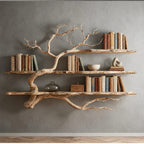 Rustic Driftwood Corner Tree Bookshelf With Branch Shelves For Living Room